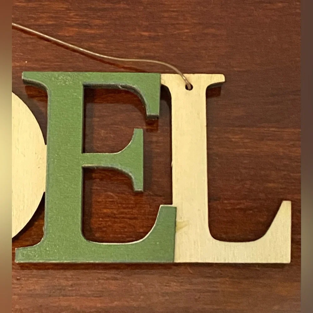 Noel Cream Green Wood Wire Hanging Holiday Christmas Ornament